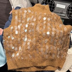 Zara Gold Sequin Turtleneck Sweater